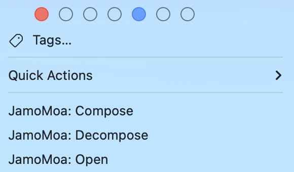 JamoMoa service items in the Finder context menu