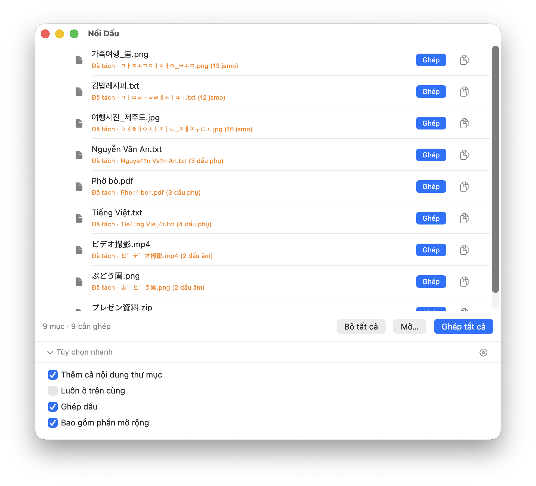 Cửa sổ chính của Nối Dấu